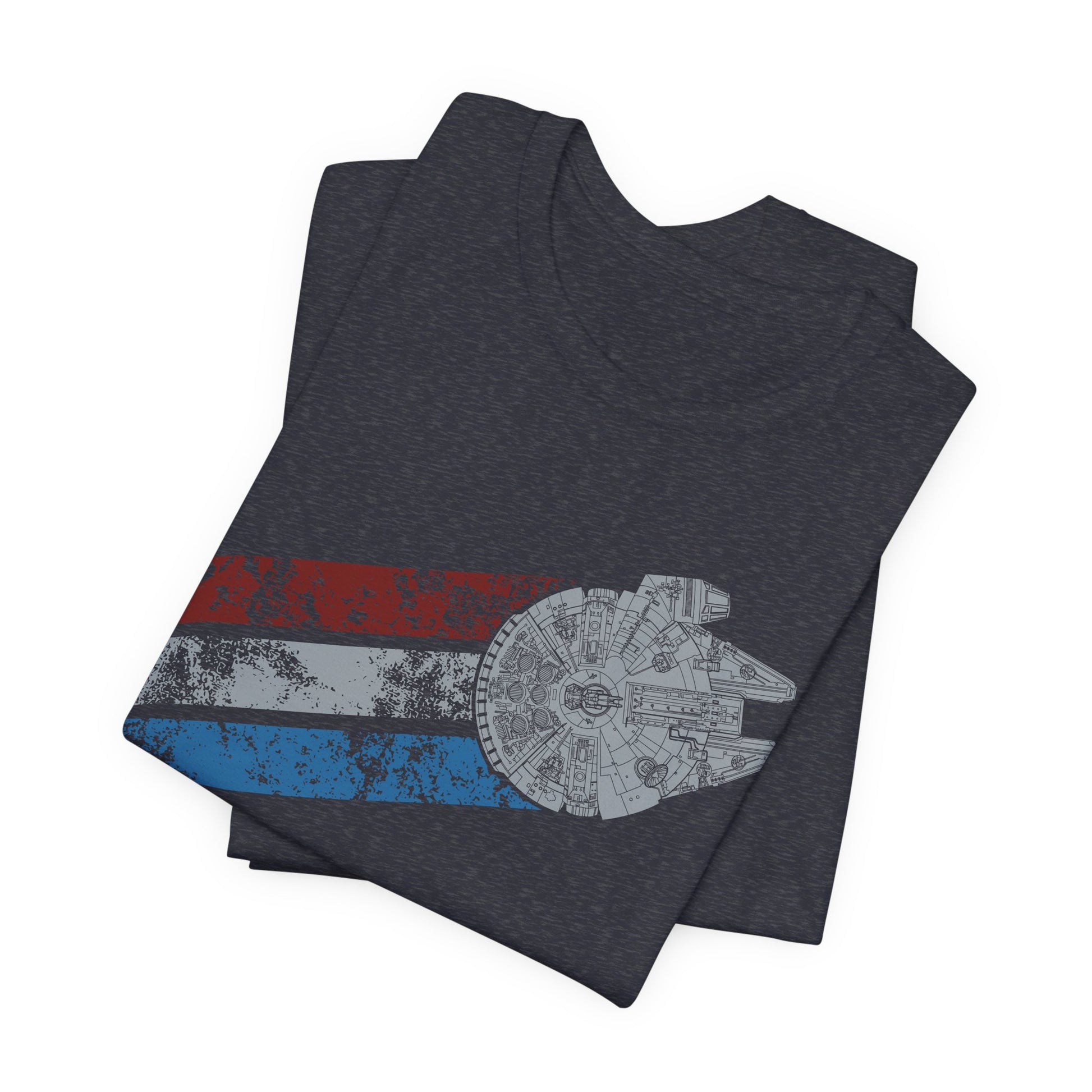 Millennium Falcon Red, White and Blue T-Shirt | Nerd Shirt Club