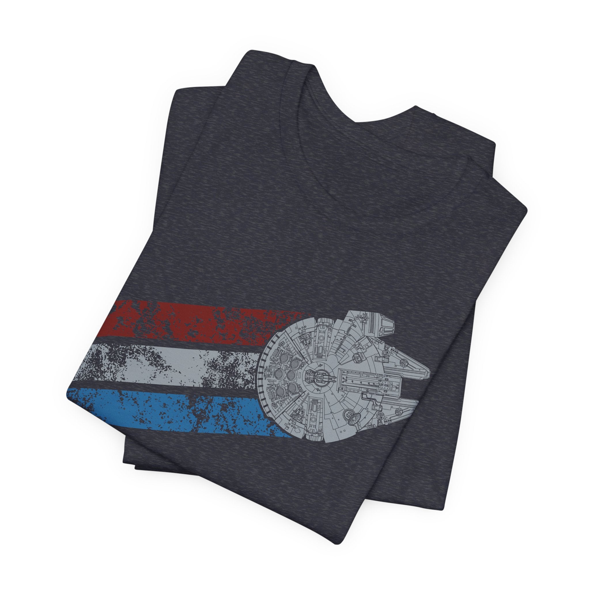 Millennium Falcon Red, White and Blue T-Shirt | Nerd Shirt Club