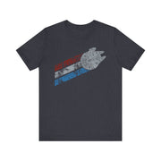 Millennium Falcon Red, White and Blue T-Shirt | Nerd Shirt Club